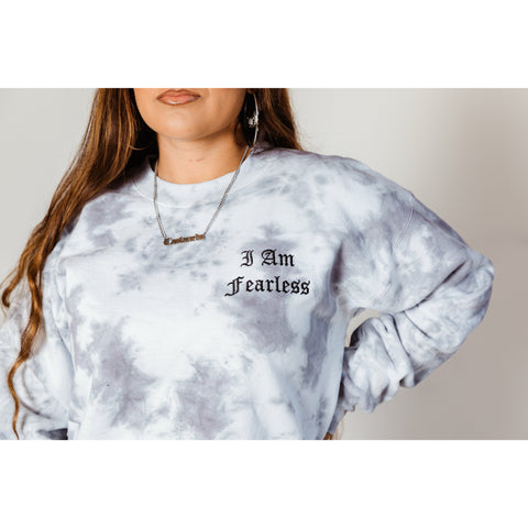 I Am Fearless Embroidered Crewneck Sweater ~ Smoke Gray Tie-Dye