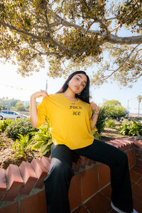 FUCK ICE Cropped Top, Short Sleeve T-Shirt (Mustard)